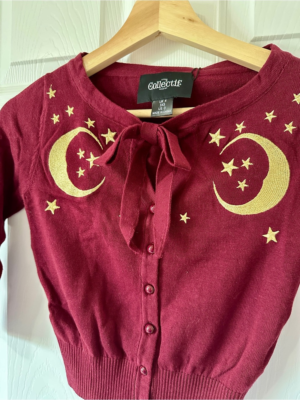 Collectif Burgundy Moon & Star Cardigan